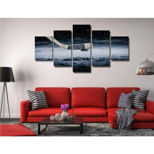 5 Piece No Framed Ice Hockey Stick and Ball 5 Panel Canvas Picture Print Wall Art Canvas Painting Wall Decor for Living Room