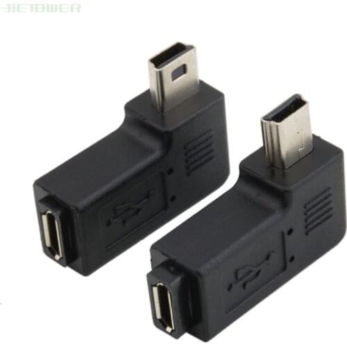 500pcs/lot Wholesale Black USB Micro 5Pin Female To Mini 5Pin Male 90 Degree Angle Right Adapter Converter for Mobile Phones
