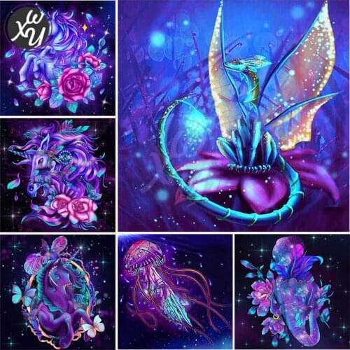 5D DIY Diamond Painting Cross Stitch Purple Diamond Mosaic Unicorn Jellyfish Diamond Embroideries Full Drills Round Square Decor