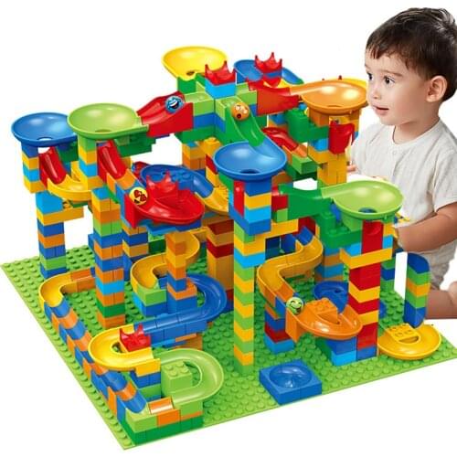 84-504pcs Marble Race Run Blocks Small Size Funnel Slide Blocks Construction Model Building Set Assembly Bricks Toys For Kids