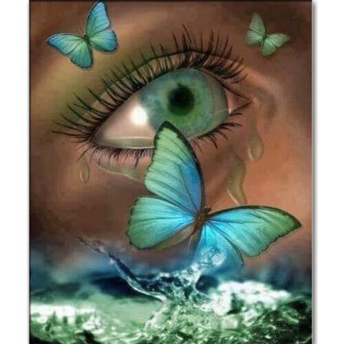 Fantasy art Diamond Painting butterfly eyes Tears Picture of Rhinestones Full Square round Diamond Embroidery Beaded Home Decor