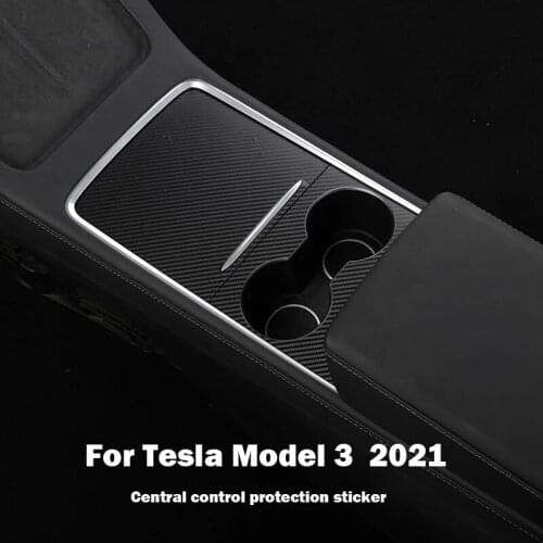 Car Center Control Storage Box Water Cup Holder Fixed Limiter Panel Decoration Protective Decal Sticker for Tesla model 3/Y 2021