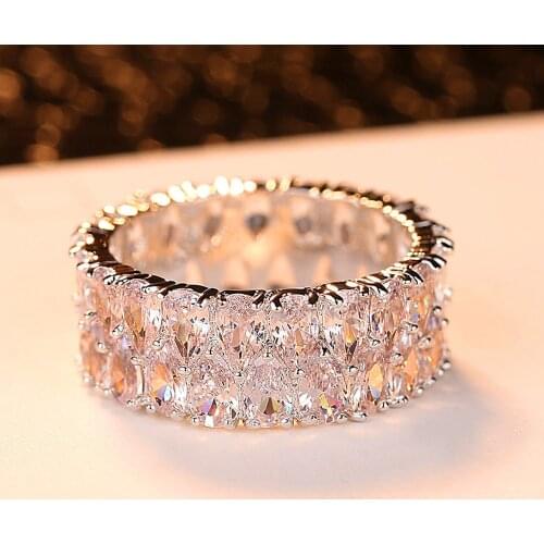 Bohemian Womens Large Crystal Zircon Ring Luxury Fashion Silver Color Engagement Ring Elegant Womens Wedding Ring Jewelry