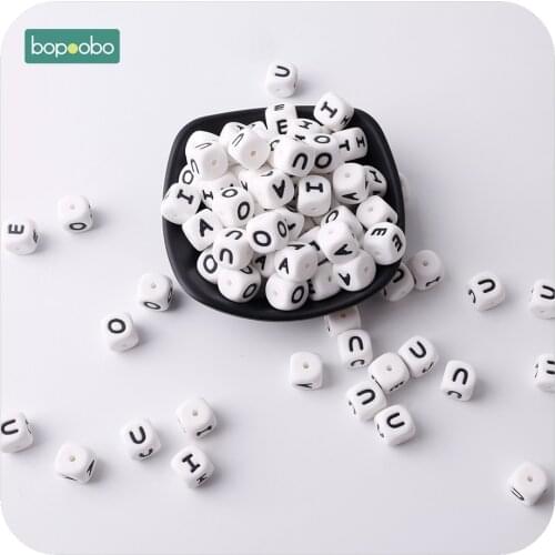 Bopoobo 20PC 12mm Baby Silicone Vowel Letter Beads Molar Teeth Baby Shower Gift Nursing Accessories BPA Free Silicone Teether