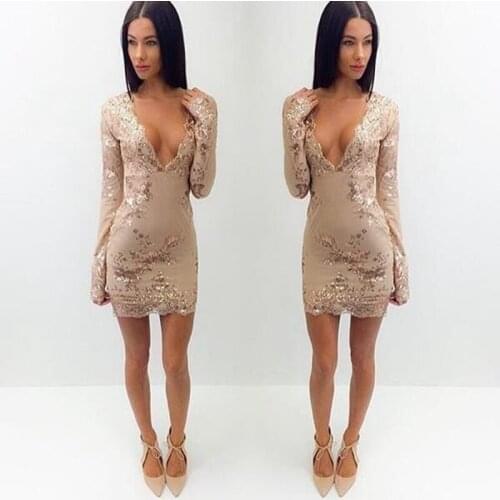 CFYH Elegant evening party sequin dress Women sexy deep v neck bodycon dress short beach summer casual dress mesh vestidos