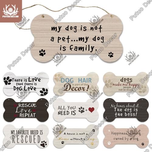 Putuo Decor Bone Sign Dog Plaque Wood Lovely Friendship Wooden Pendant Plaque Wood for Wooden Hanging Dog House Decoration