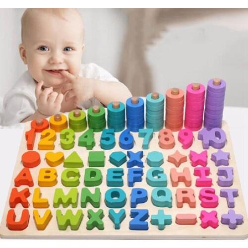 Childrens Wooden Montessori Learn To Calculate DIY Puzzle Matching Digital Shapes Early Childhood Education Teaching Toy Gift