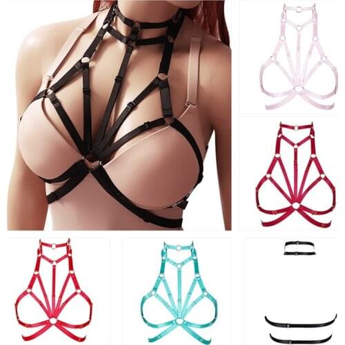 Exotic Stand-Up Collar Bondage Breast Harness Lingerie Goth Crop Tops Fetish Sexy Chest Harness Cage Bra Punk Girl Underwear