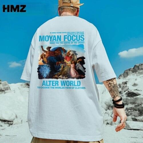 HMZ Men Tide Brand Cartoon Printing Half Sleeve T-shirt Men Korean Loose Five-point Sleeve Tshirt Student Half Sleeve Tee Shirt