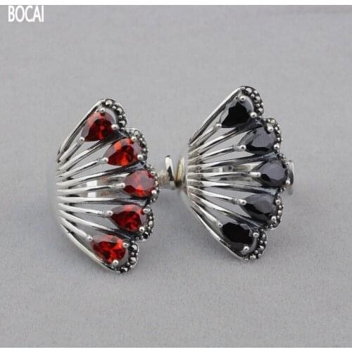 S925 silver restoring ancient ways the process inlay zircon ring female fan open ring silver wholesale