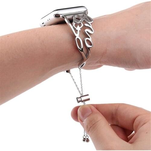 Letter Design for Apple Watch band Series 5 4 3 2 Stainless Steel Bracelet Metal Strap 38mm 42mm 40MM 44MM for iwatch Rose Gold