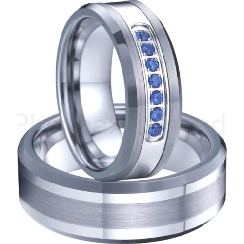 Men jewelry Love Promise Rings Silver color blue cz stone bague femme anel anillos women wedding band couple ring pair