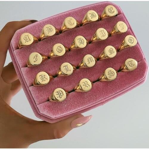 Initial A-Z Letter Old English Gold Stainless Steel Rings for Women Men Punk Couple Female Finge Ring Trend Fashion Jewelry Gift