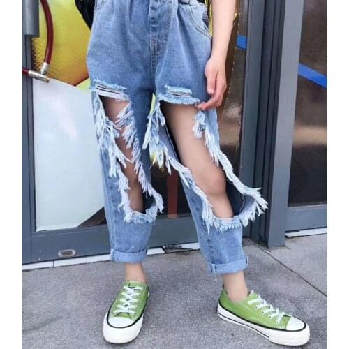 2021 new wholesale girls denim holes long pants fashion summer girls jean pants 3-8t A761
