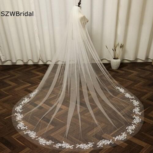 New Arrival 3M White Ivory Wedding veils Lace Pearl Veil wedding accessories Bride Velos de novia Boda Bridal veil