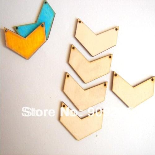SANSHOOR Wholesale Unfinished Wooden Chevron Geometric Chipers Wooden Beads Beech Blanks Wood Slices Jewelry 50pcs/lot SMT-193J