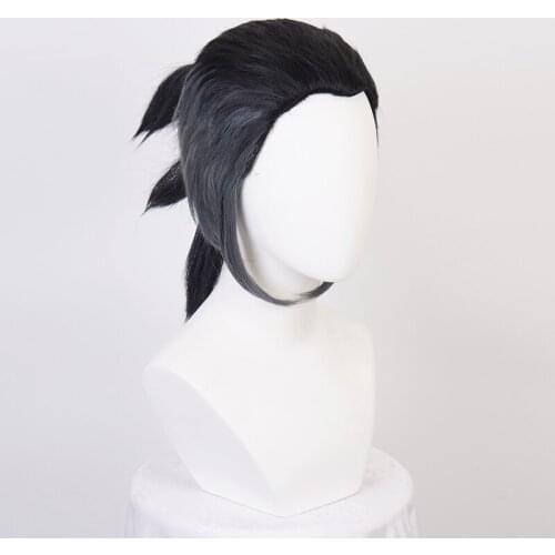 Pokemon Sword and Shield Raihan Short Black Grey Blue MixedLayered Braid Styled Heat Resistant Cosplay Wig Synthetic + Wig Cap