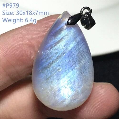 Genuine Natural Heart Moonstone Pendant Necklace For Woman Lady 19x7mm Beads Blue Light Crystal 925 Silver Chain Jewelry AAAAA