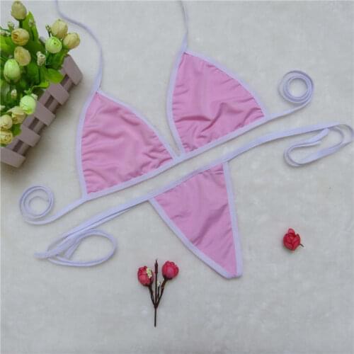 See through bikini Sexy swimwear women swimsuit women biquini mini bikinis Solid color Edging Halter Lace How many Large size