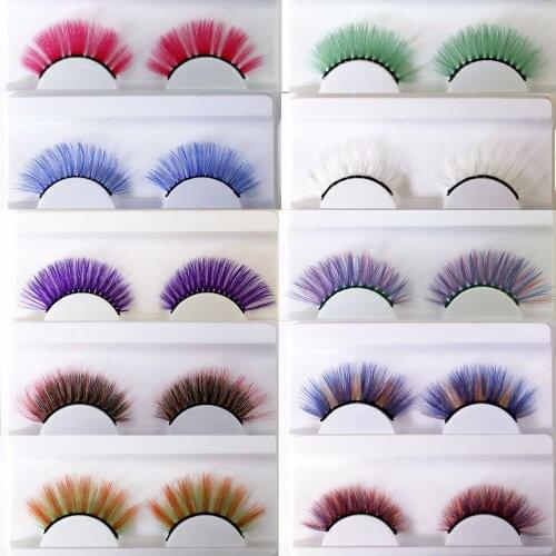 Wholesale 10/50 pairs Full Strip Colored Eyelashes 3D Real Mink Kim Kardashian Fake Lashes Dramatic Fluffy Rainbow Lashes Bulk