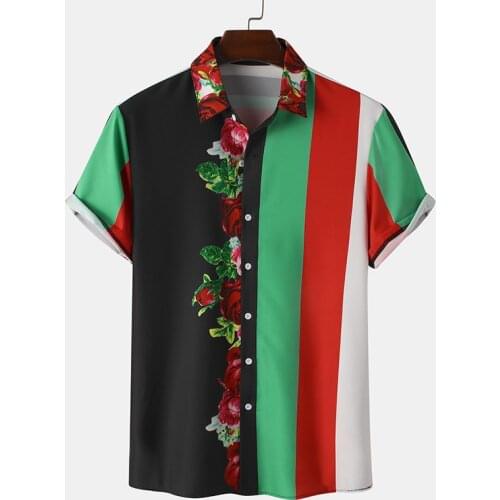 The most fashionable Hawaiian mens shirt Bavarian compression sleeve splicing street style beach shirt chic casual mens shirt