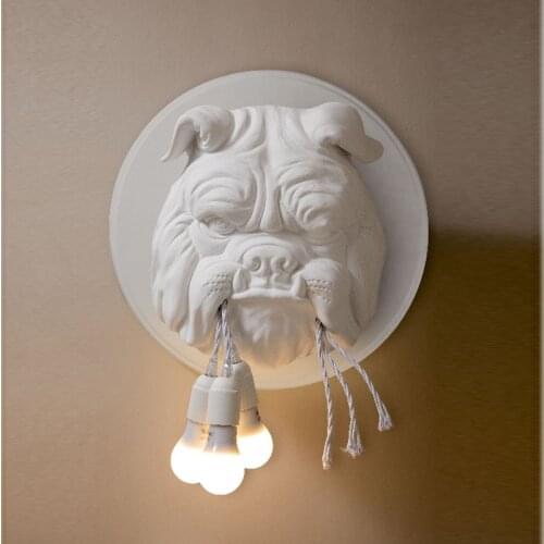 Nordic Animal Head Wall Lamp Living Room Study Bedroom Personality Designer Bulldog Led Wall Sconce Light Fixture Vanity Light