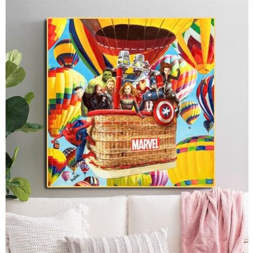 Avengers Superhero In A Hot Air Balloon Printing Canvas Paintings Graffiti Art Marvel Posters For Living Home Decoration Cuadros