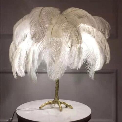 MS1681 Romantic Living Room Multiple Color Ostrich Feather Table Lamp Bedroom Led Light Copper Feather Desk Reading Lamp
