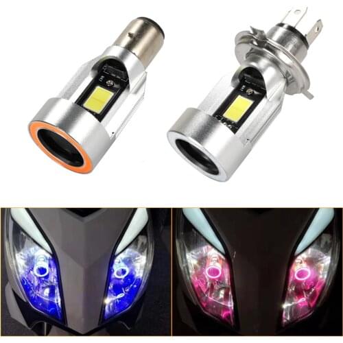 Ba20d Led Motorcycle Headlight Bulbs Angel eyes COB H4 HS1 LED ATV Motorbike Head Lamp Scooter Accessories Fog Light