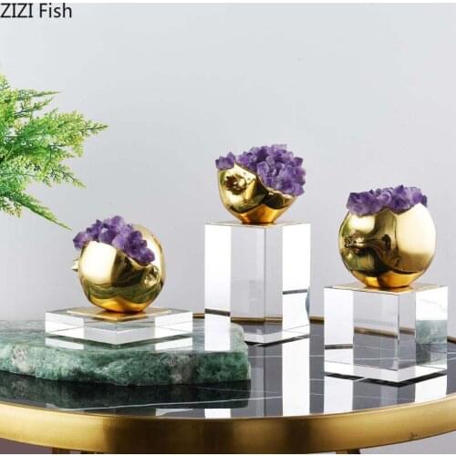 Creativity Pomegranate Amethyst Artwork Crystal Base Ornaments Abstract Crafts Fruit Statue Living Room Decoration Furnishings