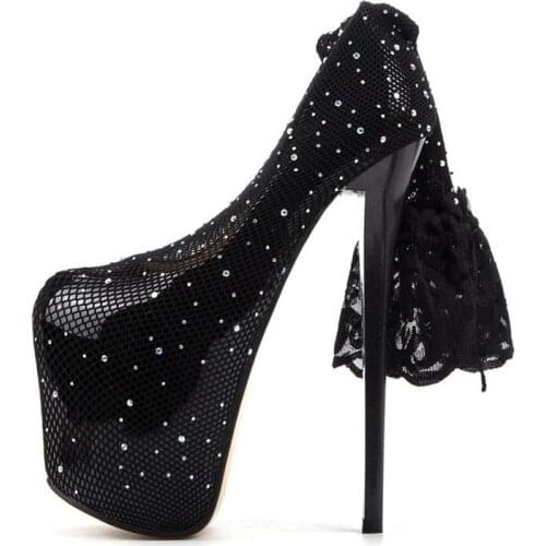 Crossdresser Basic Party Stiletto Plus:40-48 49 Platform shoes woman 20cm thin heels Pumps Round Toe zapatos mujer Eur 34-48 49