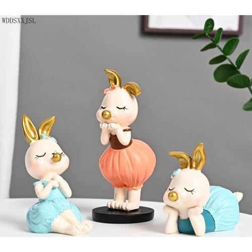 WDDSXXJSL European creative cute bubble rabbit sculpture decoration resin handmade crafts living room desktop resin decoration