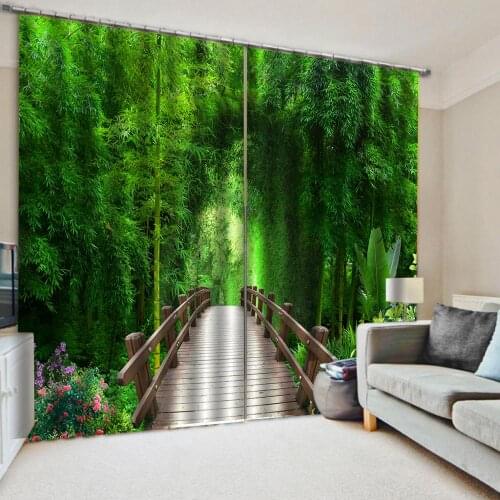 Customized size green bamboo curtains 3D Window Curtains For Living Room Bedroom Drapes Cortinas