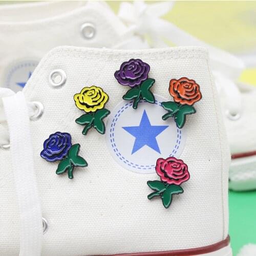 Five color flower Enamel Brooch purple rose red blue orange yellow rose Lapel Pin Valentines Day Jewelry Gift badge For women