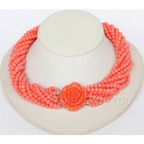 Women Gift word Love Free shipping Hot sale Free Shipping>>>>Nobler! 18" 10strands round pink coral necklace