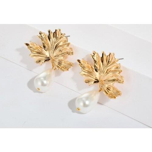 Modern Personality Fine Earrings For Women Faux Pearl Maple Leaf Geometric Dangle Ear Drop Stud Earrings Jewelry Gift 10 Styles