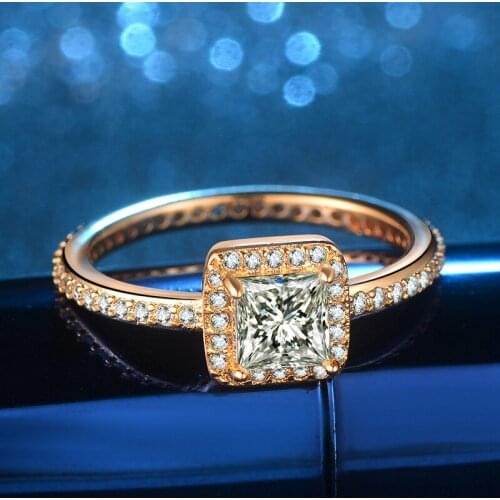 Square Drill Princess Champagne Wedding Ring for Women Micro-inlaid Simulation Zircon Ring Jewelry Engagement Love Rings