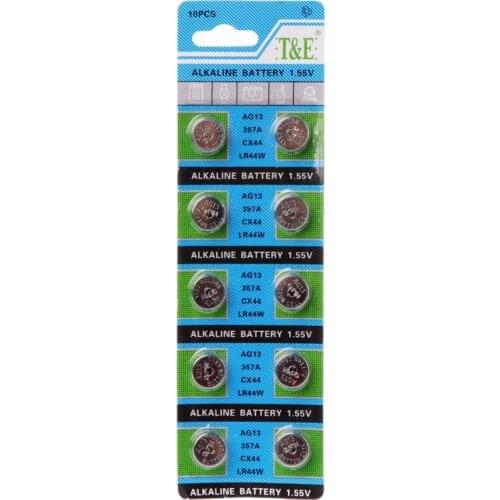 10Pcs AG13 A76 LR44 357A S76E G13 Button Coin Shaped Cell Battery 1.55V Alkaline Button Batteries 11UB