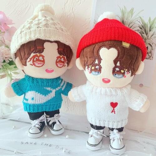 20cm Plush Dolls Clothes Knitted hat sweater pants Accessories for Korea Kpop EXO Idol Dolls Clothing Fans Gift