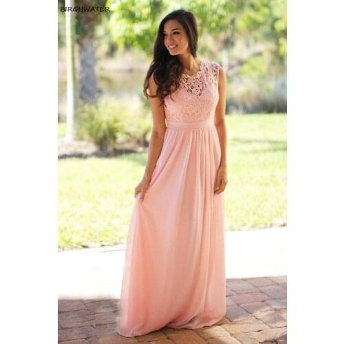2021 Chiffon Sexy Lace Solid color Dresses Pink Sage Wedding Party Dresses Country Bridesmaid Long Dress Vestidos de Plus size