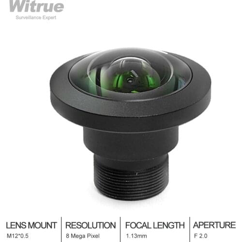 4K 8Megapixel Fisheye CCTV Lens 1/2.7 inch 220 Degree M12 Mount 1.13mm F2.0 For IMX178/IMX226 16:9 Sensor 4K Camera