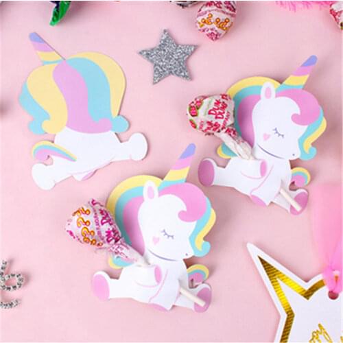 50pc/set Unicornio Lollipop Decoration Cards Unicorn Party Decorations Kids Birthday Candy Favors Decor for Guest Baby Shower-S