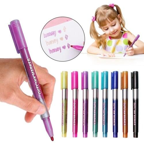 8 Pcs 8 Color DoodleDazzles Shimmer Marker fantasy Pen DIY Set for Kids Gift Stationery School supplies brown card Drawing