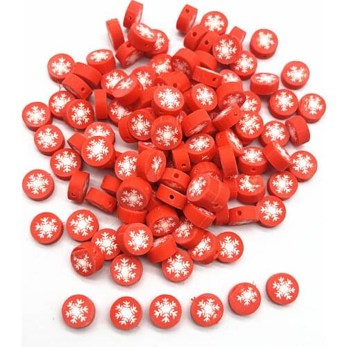 30pcs 10mm Christmas Pattern Beads Polymer Clay Spacer Loose Beads for Jewelry Making DIY Handmade Bracelet Accessories #03