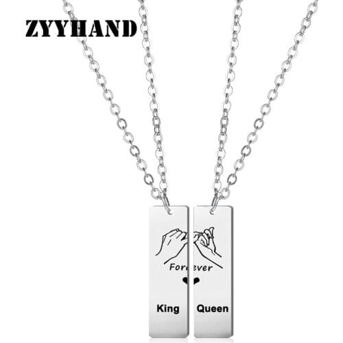 Stainless Steel Cross Chain Couples Necklace King Queen Promise Forever Valentines Day Gift Lovers' Romantic Pendant Jewellery
