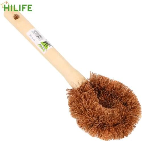 Cleaning Brush Dish Washing Tool Natural Coconut Brown Long Handle Kitchen Supplies Non-stick Oil Pot brush