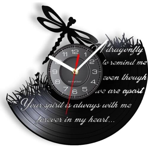 Dragonfly Spirit In My Heart Decorative Wall Clock Flying Insect Animal Laser Etched Vinyl LED Wall Watch Living Room Art-Decor