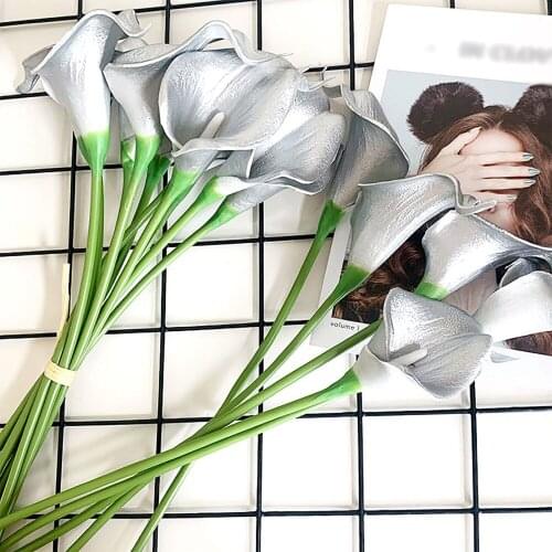 Fake Gold Flower Calla Lilies Latex Flowers Bouquet Home Arrangement Floral Ornaments Artificial 36cm PU Decor Simulation Plant