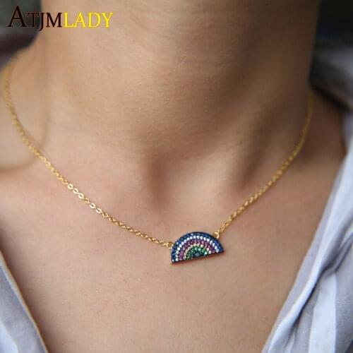 Collares Collier High Quality Half Round Rainbow Micro Pave Cz Turquoises Fashion Filled Girl Women Necklace Wholesale