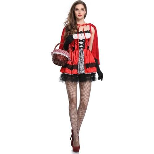 Little Red Riding Hood Costume for Women Adult Halloween Cosplay Carnival Fairy Tale Plus Size Dress+Cloak+Gloves